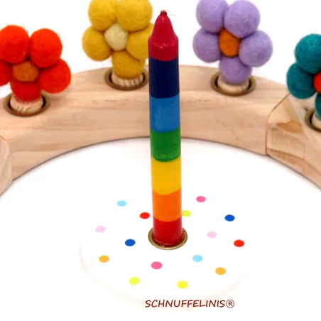 Geburtstagringe Kerzenhalter, Filzstecker für Grimms, Regenbogen Blume