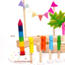 Kerzenhalter Kinder, Regenbogen Kerze, Geburtstagsringe Holz Konfetti
