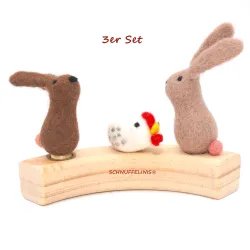 legno con 3er set Pasqua, Coniglietti in feltro per il compleanno Set