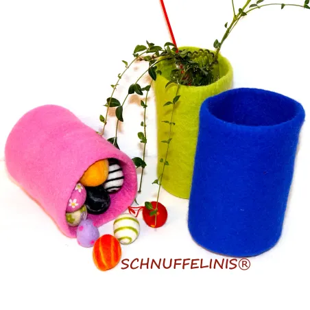 Bellissimi vasi in feltro, Vasi infeltriti colorati, Upcycling vasi