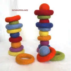 Rainbow wool fel rings, wool felted play rings, Baby grasping toy