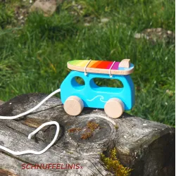 Macchinina in legno, Bambini giocattolo con furgone surfista da tirare