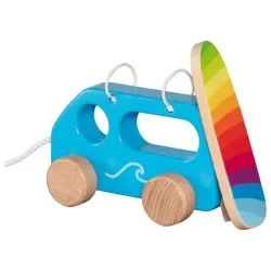 Macchinina in legno, Bambini giocattolo con furgone surfista da tirare