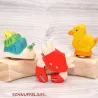 Birthday wooden ring, wood animal set, Birthday plug duck squirrel