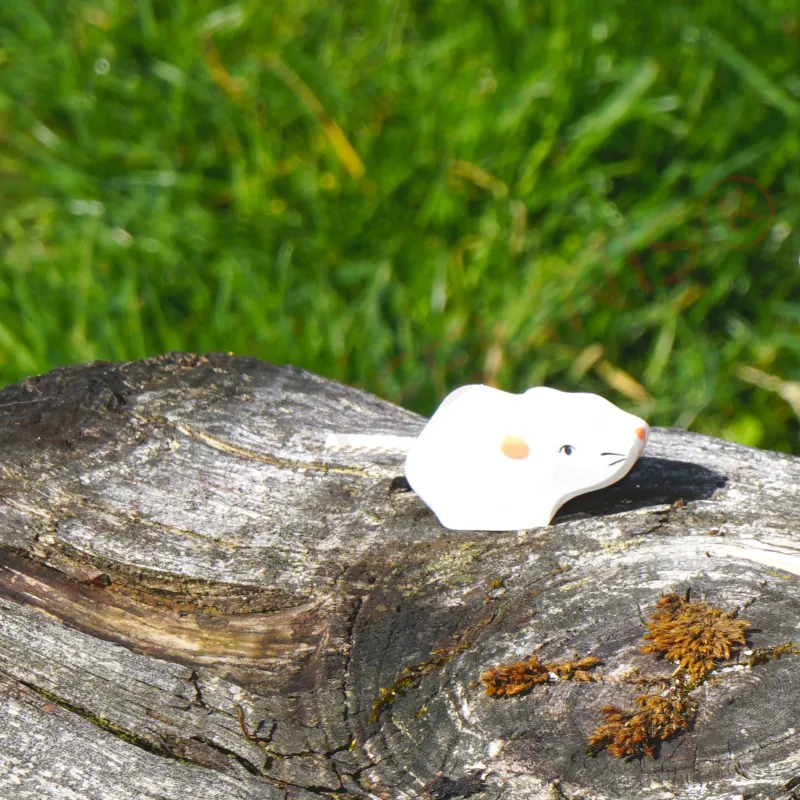 Wooden white mouse, toddler wood toy, wooden animals