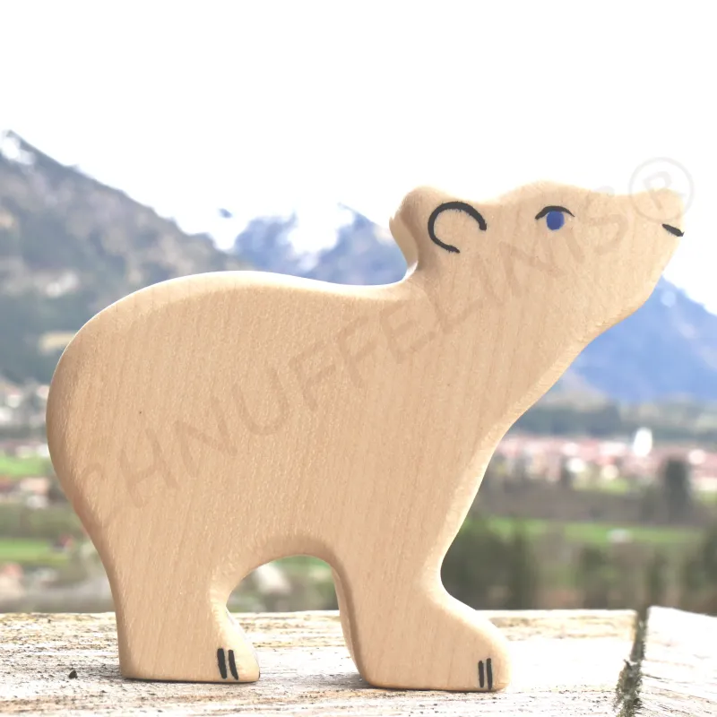 Holz Eisbär weiß, Holztiger kleiner Eisbär, Eisbär Holzfigur Tiere