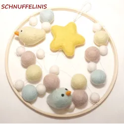 Filzkugeln Baby Mobile Vögel, Filz Vögelchen Baby Geschenk