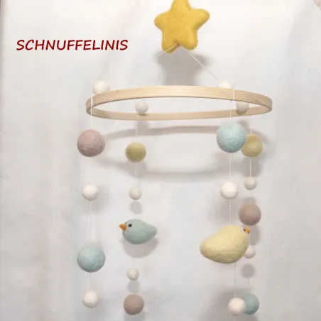 Filzkugeln Baby Mobile Vögel, Filz Vögelchen Baby Geschenk