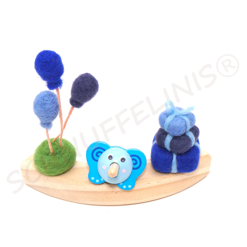 Geschenk Idee Geburtstagsringe Filzstecker, Holzringe Tier Kreisel Set