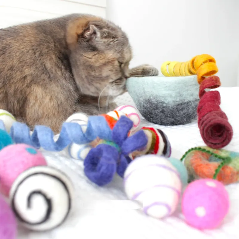felted cat toy, mobile strings, toys for cats