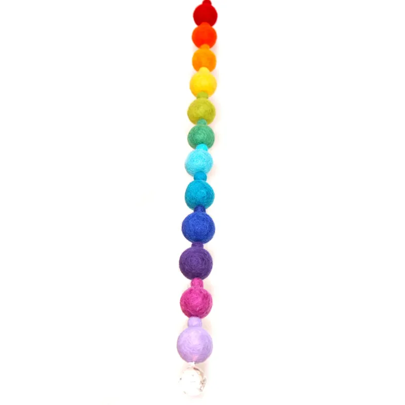 Felt balls suncatcher, wool ornament Reiki, felt rainbow mobile