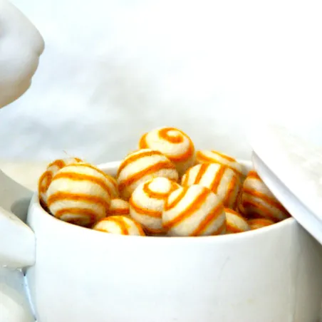 Swirl felt balls, felted balls with swirly, wool felt beads