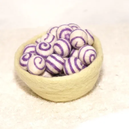 Swirl felt balls, felted balls with swirly, wool felt beads