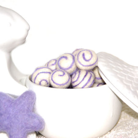 Felt balls with spiral pattern