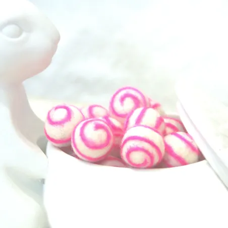 Swirl felt balls, felted balls with swirly, wool felt beads