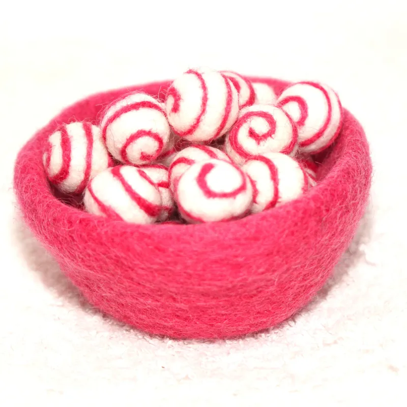 Swirl felt balls, felted balls with swirly, wool felt beads