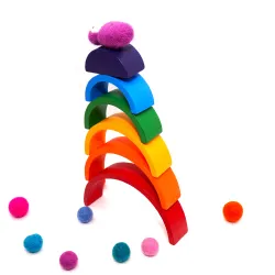 bunter Regenbogen, Montessori Holzspiel Set Naturholz