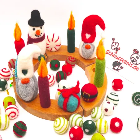 Adventskranz Filzstecker Set, vollständiger Adventskranz Naturholz mit Deko, Jahresring weihnachtlich