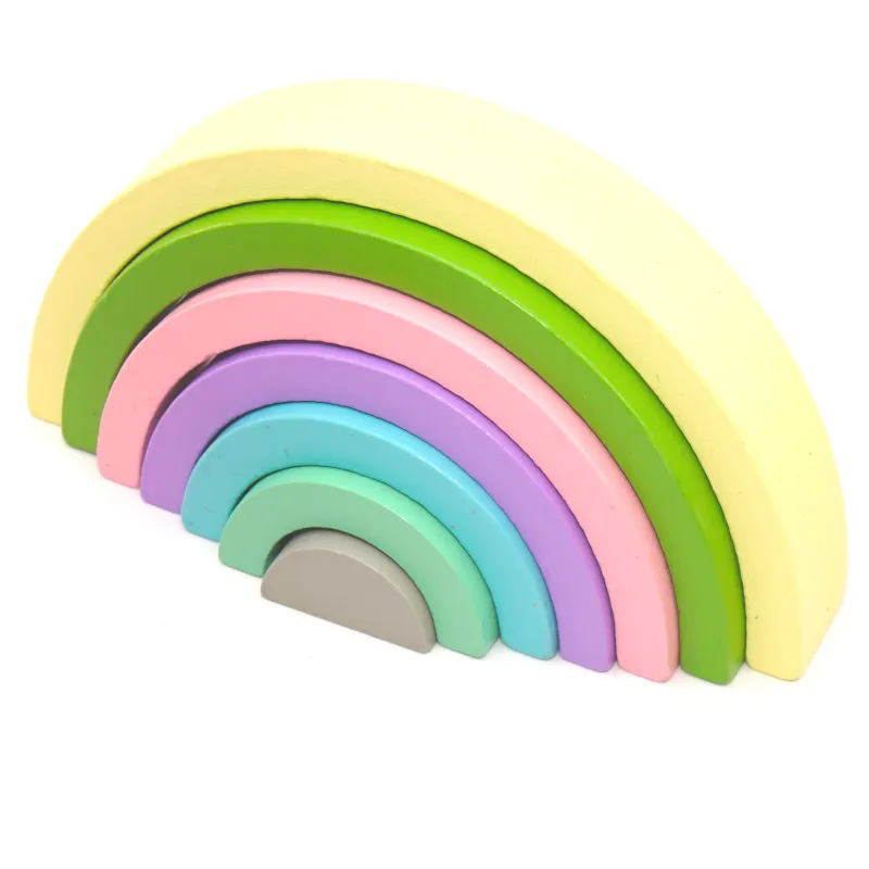 bunte Holz Regenbögen, Montessori Holzspiel Set bunt erdig pastell