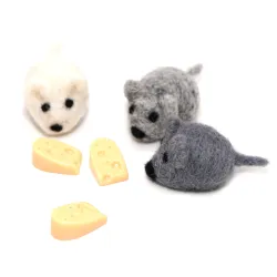 Souris feutrée set de 2 avec fromage, Souris en feutre