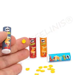 Miniature chips tin, mini potato chips set, tiny chips orange