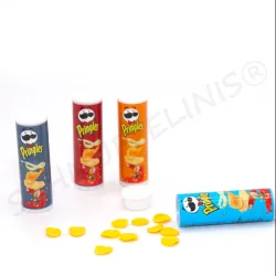 Miniature chips tin, mini potato chips set, tiny chips orange