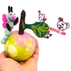 Apfel mit Wusel Filzstecker XXL Apfel, lustige Geburtstagsdeko Liebesapfel