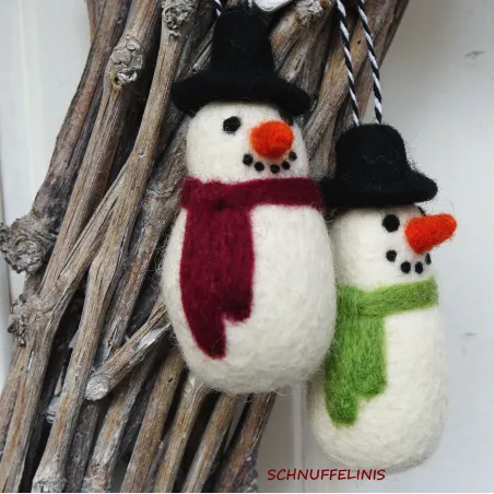 Snowman felted felt wool ornaments, Snowman mantel garland decor