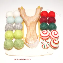 Schleuder Filzkugeln Set, Holzschleuder Filzkugeln, Filzbälle Geschenk