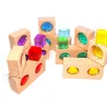 Jeu de briques à facettes Waldorf, briques en bois couleur Montessori