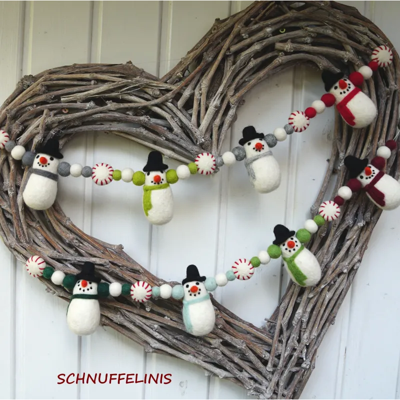 christmas mantle garland, Snowman ornaments, felted snowman garland