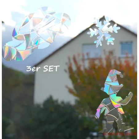 Winter set rainbow suncatcher, snowflake elf cloud suncatcher rainbow