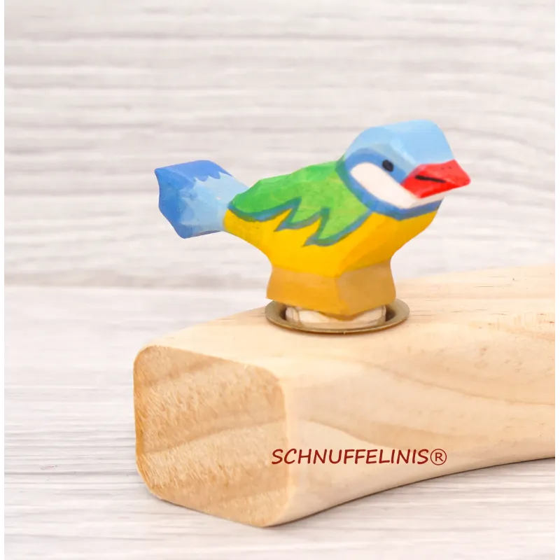 Birthday wooden ring, wood animal set, Birthday plug tomtit bird