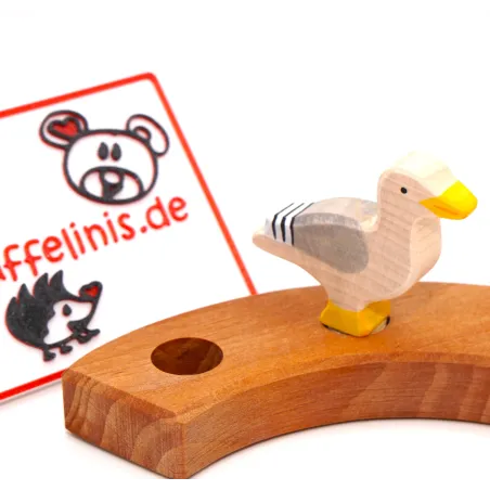 Birthday wooden ring, wood animal set, Birthday plug Seagull bird