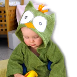 Peignoir bébé hibou vert, Peignoir hibou bébé