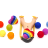 Wooden slingshot rainbow felt balls set