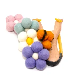 Wooden slingshot flower power felt balls set, stockings kids flower set