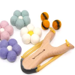 Wooden slingshot flower power felt balls set, stockings kids flower set