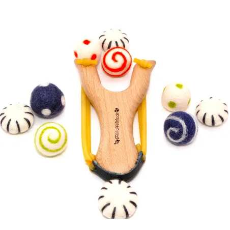 Wooden slingshot candy felt balls set, stockings kids candy set