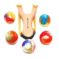 Wooden slingshot rattle felt balls set, stockings kids rattle gang