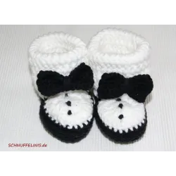 Chaussons de baptême bébé au crochet, assortis baptême en noir blanc