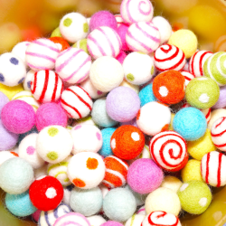 spring Easter felt balls, handmade felt balls, ornaments summer colour