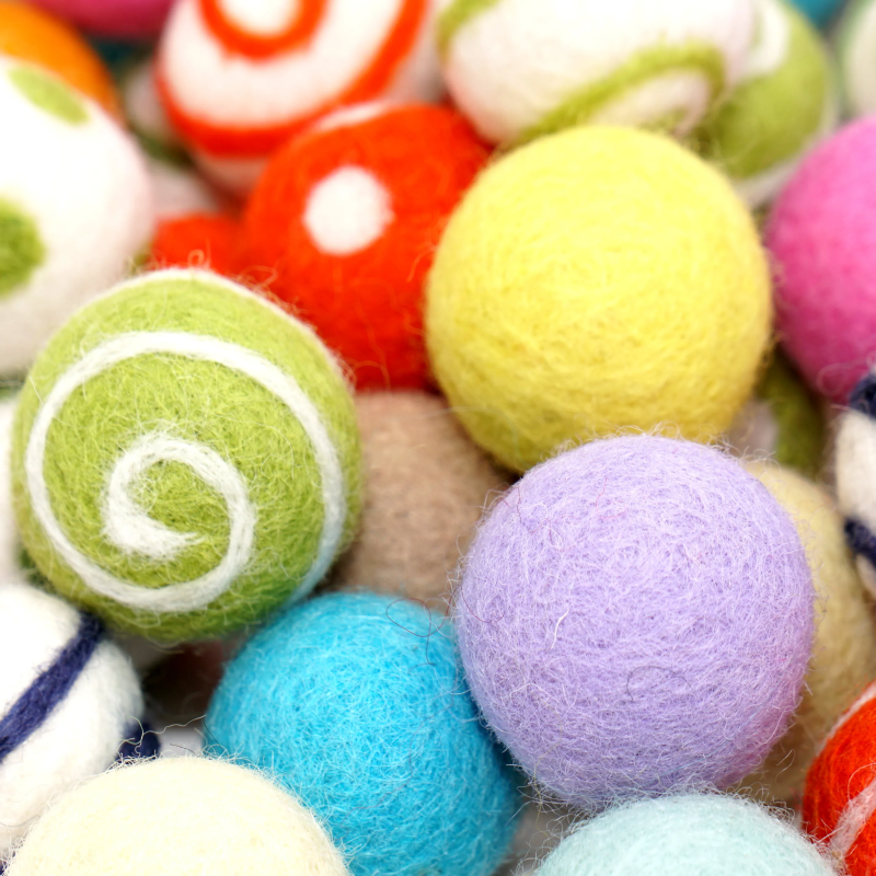 spring Easter felt balls, handmade felt balls, ornaments summer colour