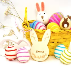 Wooden bunny name tag, Easter bunny gift tags with name