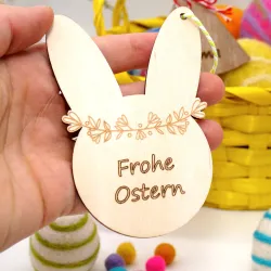 Osteranhänger Holz Hase mit Namen für Kinder, Geschenkanhänger Freunde