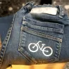 Simply iron the bike iron-on onto trouser pockets, greater visibility