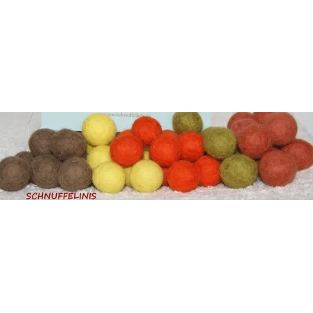 Naturfarbende Filzkugeln, Pom Poms, Holzperlen, Filzperlen, Schnuffelinis