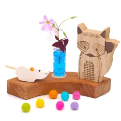 Maus in weiß aus Holz, Jahresring Holzstecker Maus als Motivstecker
