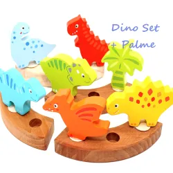 Set de 7 Dino en bois,  décoration pour les saisons d'anniversaire