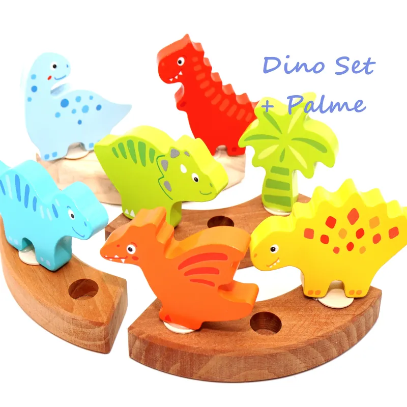 Set of 7 wood dinosour, birthday ornaments for boys birthday rings